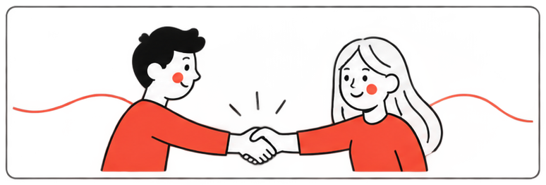 Illustration : une poignée de main entre deux personnes souriantes