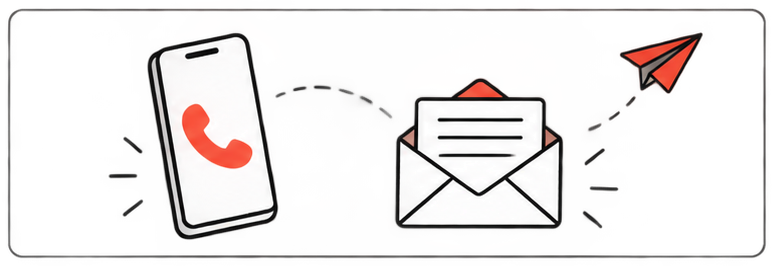 Illustration : un téléphone, une enveloppe et un avion en papier, pour contacter l’association